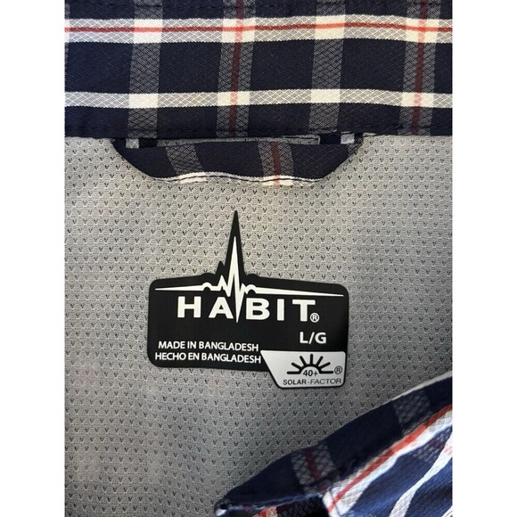 HABIT Vented Fishing Shirt Men Large Blue Plaid Short Sleeve UV40 Performance - Picture 4 of 12